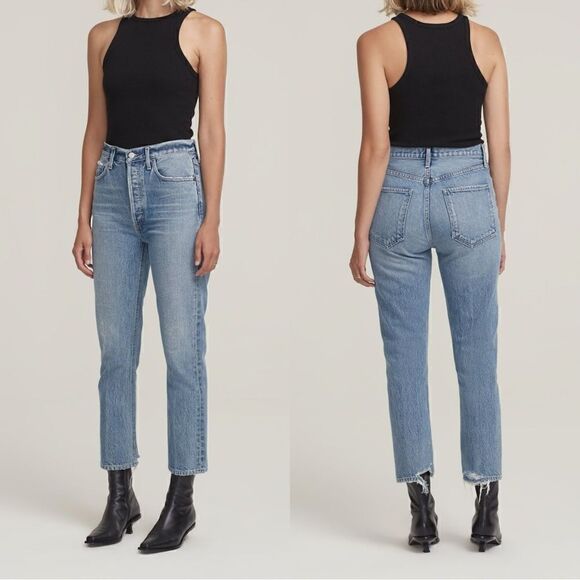 NWT Agolde Riley Blue Jeans High Rise Crop Ankle Straight Leg Size 24 - Picture 1 of 14
